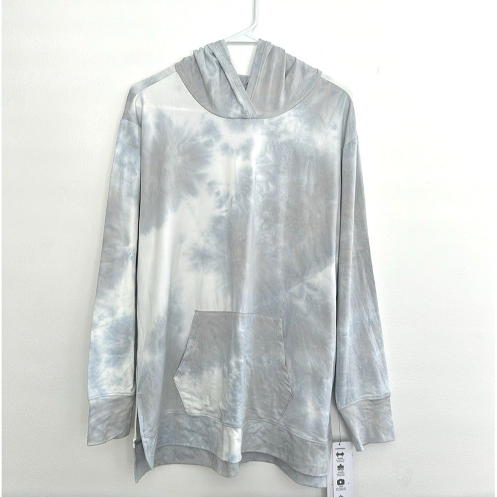 RBX Active Hoodie Top Womens Large Blue Tie Dye Tunic Relaxed Quick Dry Pullover